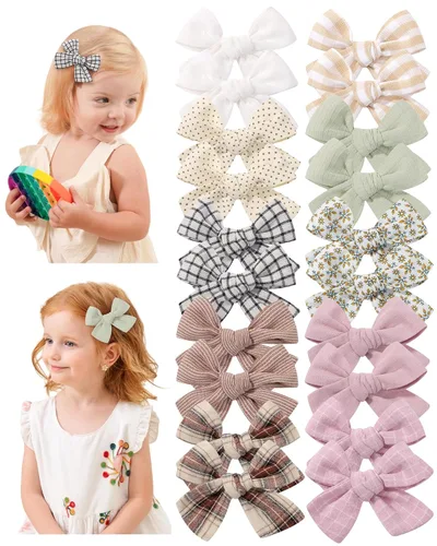 Miniatura 10 de doboi 20 pinzas de lino para el pelo para bebés, accesorios para bebés, bebés, niños pequeños en pares Flower Bows