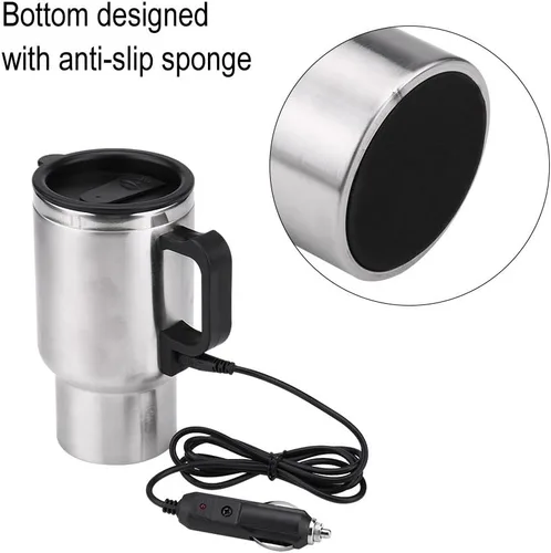 Miniatura 5 de Hervidor eléctrico para coche, 12 V, 15.2 fl oz, eléctrico en el coche, taza de calefacción de acero inoxidable, taza de café, té, taza de coche