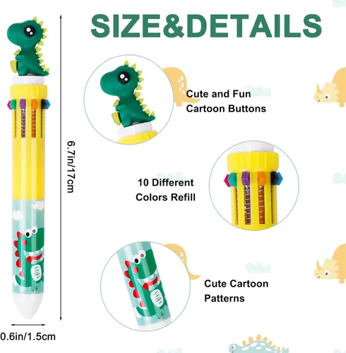 Miniatura 2 de 12 bolígrafos multicolores 10 en 1, bolígrafos retráctiles, lindos bolígrafos de dibujos animados de animales, suministros de trabajo, recuerdo