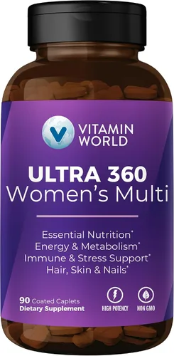Vitamin World Multivitamínico Ultra 360 para Mujeres, Multivitamínico para Mujeres con Hierbas y Colágeno para Cabello, Piel y Uñas, Suplemento con
