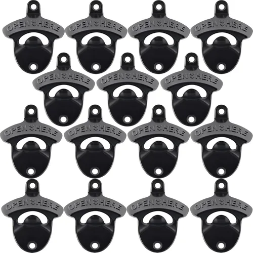 15 paquetes clásicos de abridor de tapa de cerveza montado en la pared, abridor de botellas negro con tornillo, abridor de tapas de botellas de