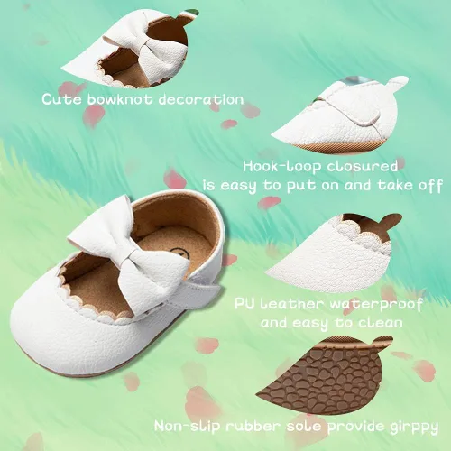 Miniatura 5 de Meckior - Zapatos bajos y livianos para bebés estilo Mary Jane con suela suave y lazo decorativo para vestidos de princesa o bodas para niñas que