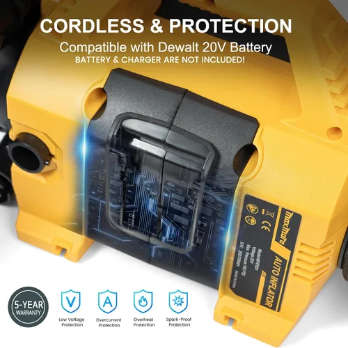 Miniatura 2 de MaxMore Inflador/desinflador portátil de neumáticos compatible con batería DeWalt 20V (solo herramienta), bomba de compresor de aire inalámbrica