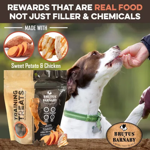 Miniatura 7 de BRUTUS & BARNABY Golosinas de entrenamiento para perros, batata y pollo, golosinas bajas en calorías saludables y totalmente naturales, ideales