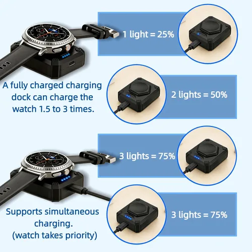 Miniatura 3 de lepmok Cargador inalámbrico para Samsung Galaxy Watch 8/8 Classic/7/6/6 Classic/5/4/4 Classic/Ultra/FE/Active 1/2, base de carga rápida portátil