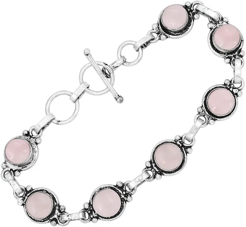 Miniatura 38 de Round Shape Natural & Synthetic Gemstones Silver Plated Bracelets for Women - Vintage Bohemian Style Handmade Birthstone Adjustable Link Bracelet