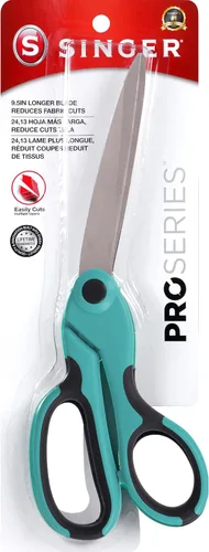 SINGER 00562 ProSeries - Tijeras de costura dobladas resistentes, 9-1/2 pulgadas, color verde azulado, para cortar tela, mezclilla, papel y más