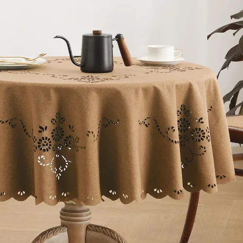 Miniatura 14 de Wracra Mantel redondo de macramé impermeable, estilo lino de granja, resistente a las arrugas, lavable, para interiores y exteriores