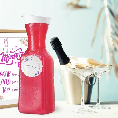 Miniatura 6 de DilaBee Jarra de agua de plástico con tapa, jarra cuadrada para bebidas, leche, batidos, té helado, suministros de barra de mimosa, sin BPA, no apta