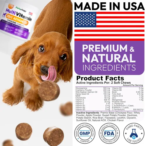 Miniatura 7 de Multivitamínico masticable para perros, vitaminas y suplementos para perros con glucosamina, 170 masticables, cadera y articulaciones, apoyo