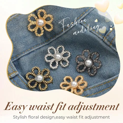 Miniatura 5 de Botones tensores de cintura de jeans de flores para ajuste de hebilla de cintura ajustable, conjunto para jeans sueltos, pantalones de mezclilla