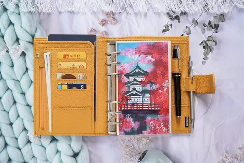 Miniatura 3 de Moterm Personal Luxe - Planificador de anillos – Organizador de carpeta de cuero genuino (Pebble-Mustard, anillo de 1.181 in)