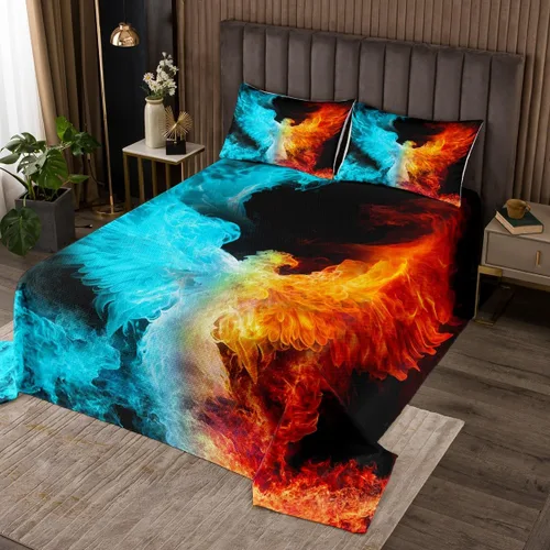 Erosebridal Phoenix - Juego de colcha tamaño King, juego de edredón de fuego de hielo Phoenix para niños, adolescentes y adultos, decoración de