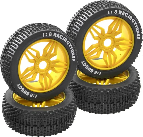 ShareGoo OD 4.52 pulgadas 1/8 RC Buggy neumáticos de goma con 5 radios llanta de plástico hexagonal de 0.669 in compatible con Arrma Kyosho Exceed