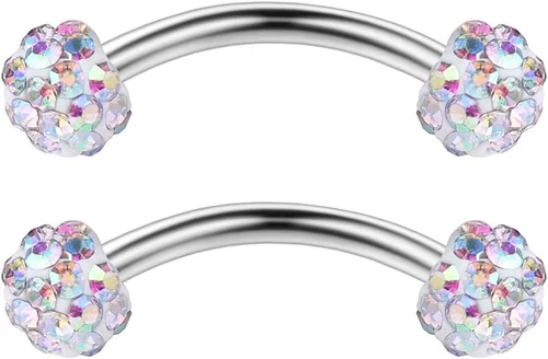 Miniatura 4 de Ruifan Anillo de piercing de 16G 38 pulgadas con circonita cúbica, barra curvada, ceja, vientre, labio, tragus, piercing