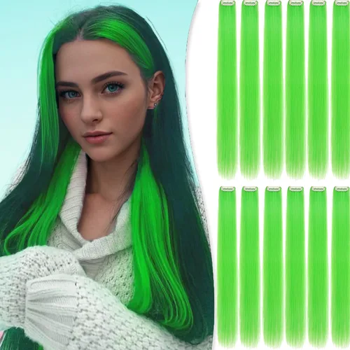 Miniatura 9 de Extensiones de cabello sintético lacio y sintético con clip de 24 pulgadas, para mujeres y niñas, regalo para fiestas, cosplay, rosa
