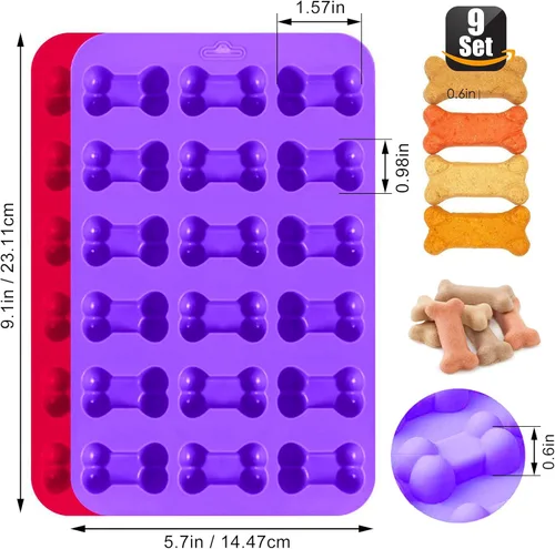 Miniatura 2 de Juego de 9-4 moldes de silicona para patas y huesos de cachorro, moldes de silicona para perros y 5 cortadores de galletas de hueso de acero morado