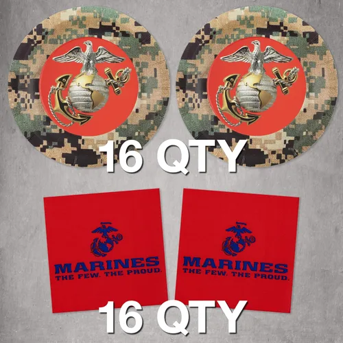 Miniatura 2 de ¡Fiesta de los Marines de los Estados Unidos para 16 invitados! Incluye 16 platos de 7 pulgadas y servilletas de almuerzo con el camuflaje, logotipo