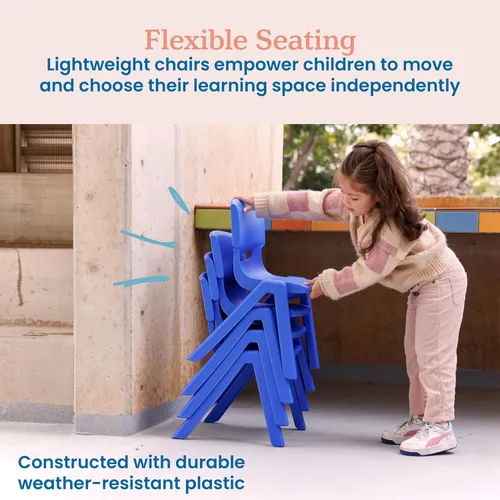 Miniatura 6 de ECR4Kids Silla Escolar Apilable de 12 Pulgadas de Plástico, Muebles para Aula, Azul, Paquete de 4