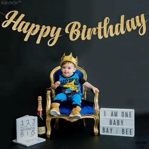 Miniatura 5 de KatchOn, Cartel de feliz cumpleaños dorado con purpurina – 10 pies, sin bricolaje Cartel dorado de feliz cumpleaños Cartel dorado de feliz Oro