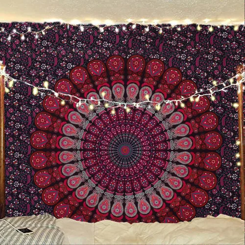 Miniatura 19 de Tapiz hippie indio bohemio psicodélico dorado azul pavo real mandala colgante en la pared (negro blanco, Queen (84 x 90 pulgadas) (84.6 x 90.6 in)