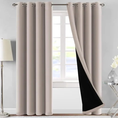 Miniatura 26 de MeilleMaison Paneles de cortina 100 % opacas para ventana de dormitorio, bloqueo de luz completa, de 84 pulgadas de largo, con aislamiento térmico