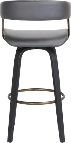 Miniatura 7 de Armen Living Topanga Taburete de bar giratorio de madera negra de 26 pulgadas de altura de mediados de siglo para encimera de isla de cocina en piel