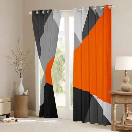 Miniatura 3 de Cortinas opacas de 38 pulgadas de ancho x 45 pulgadas de largo, cortinas opacas de triángulo geométrico naranja, negro, gris claro, cortinas
