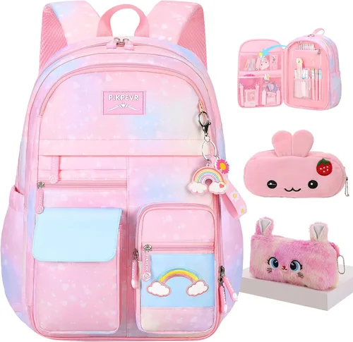Miniatura 11 de Jcobvig Mochila de arcoíris para niñas y niños, linda mochila escolar para estudiantes con bolsa para bolígrafos, bolsa de viaje para portátil