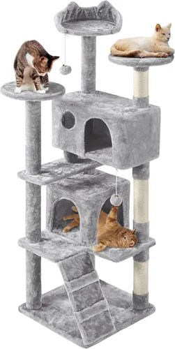 Miniatura 24 de Topeakmart Árbol para gatos de 54 pulgadas, torre para gatos con postes rascadores y percha para condominios grandes, muebles de casa con soporte