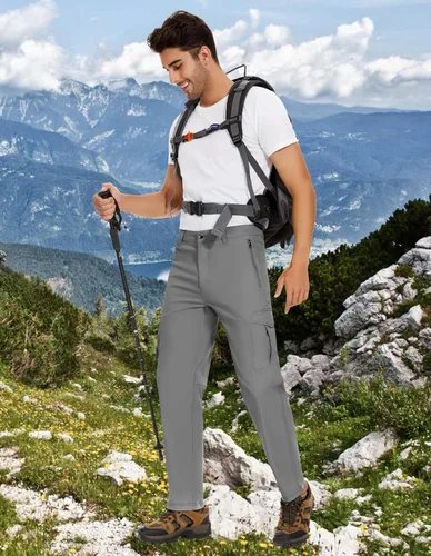 Miniatura 2 de PULI Pantalones de senderismo elásticos para hombre con 5 bolsillos, impermeables, ajustados, para golf, casual, viajes, trabajo, para hombre