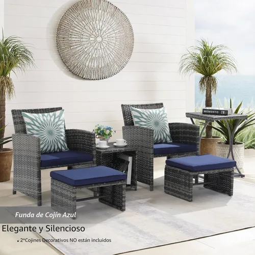 Miniatura 2 de OC Orange-Casual Juego de muebles de patio de 6 piezas con otomana, juego de silla y mesa de mimbre gris para exteriores, muebles de balcón