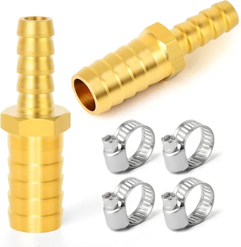 Miniatura 12 de GASHER 20 Piezas Reductor de Púas de Manguera de Latón, 1/2 Pulgada a 1/2 Pulgada (12.7mm) ID de Manguera con 40 Abrazaderas de Manguera, Reductor
