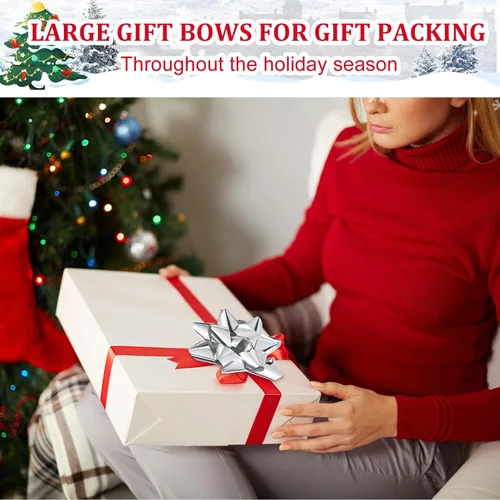 Miniatura 7 de Paquete de 24 Lazos de Navidad para Envolver Regalos, Lazos de Regalo de Cinta, Lazos de Cinta de Estrella de Navidad Autoadhesivos Surtidos