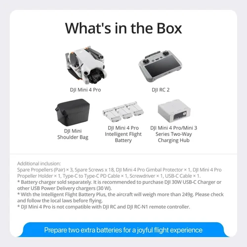 Miniatura 6 de Combo DJI Mini 4 Pro Fly More con DJI RC 2, drones con cámara para adultos 4K, menos de 0.549 lbs/249 g, 3 baterías para hasta 102 minutos de tiempo