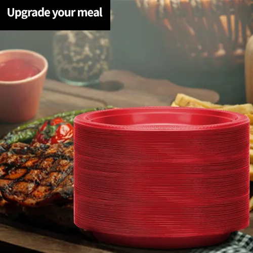 Miniatura 4 de Platos de plástico rojos de la colección Hanna K. Signature, redondos de 9 pulgadas, 50 unidades – Platos desechables resistentes para cenas