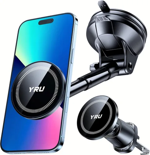 YRU Soporte magnético mejorado para teléfono para automóvil, patentado y súper imán: para montaje MagSafe, tablero de instrumentos, soporte