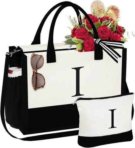 Miniatura 16 de YOOLIFE Regalos de Navidad para Mujeres - Bolsa Tote con Inicial y Bolsa de Maquillaje, Rellenos de Calcetín Navideño para Mujeres Mamá Esposa