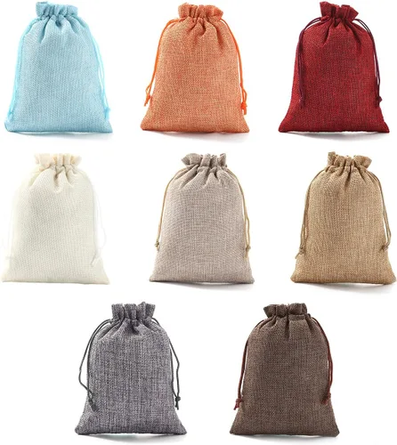 24 bolsas de arpillera con cordón de color mixto, bolsa de regalo, bolsa de joyería, bolsas de arpillera para bodas, fiestas, manualidades (5 x 7 8