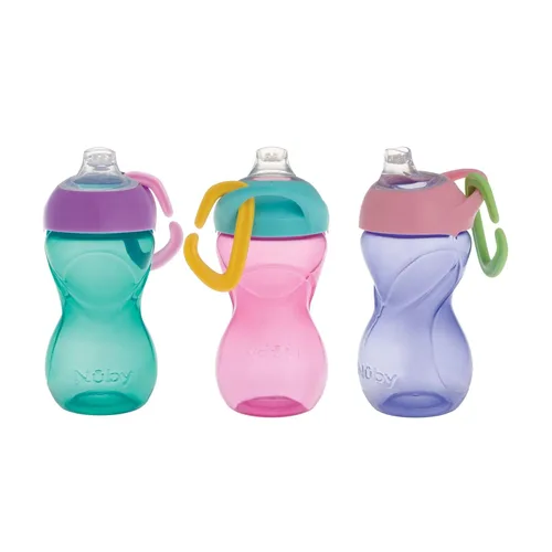 Miniatura 6 de Nuby No-Spill Clik-It - Vaso para sorber de boquilla suave con clip de mosquetón, paquete de 3 unidades, 10 onzas, taza para bebés de 6 meses en Rosa