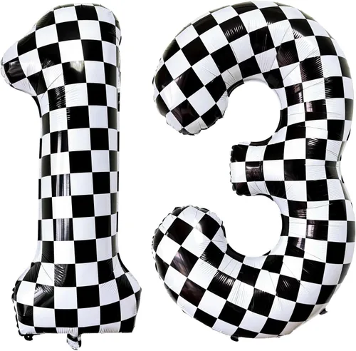 Miniatura 8 de Lovoir Globos gigantes de 40 pulgadas con temática de autos de carreras con el número 3, color negro y blanco para decoración de fiesta de tercer
