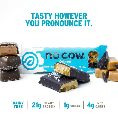Miniatura 4 de No Cow - Barras de alto contenido en proteínas, chocolate con caramelo salado - Snacks saludables, 20 g de proteína vegana, alta en fibra, bajas