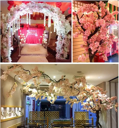 Miniatura 7 de Flores artificiales grandes árboles de cerezo en flor para boda, flores de seda, ramas falsas, tienda, jardines, paredes de fondo grandes, Cerezo