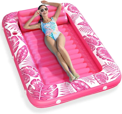 Miniatura 10 de Jasonwell Flotador de piscina inflable 4 en 1 para bronceado - Flotador de balsa para tomar el sol, juguetes, colchoneta para cama de bronceado Base