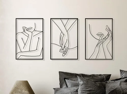 Vivegate Decoración de pared de metal minimalista de una sola línea de cuerpo femenino, 18 x 12 pulgadas, 3 paquetes de mujeres con líneas