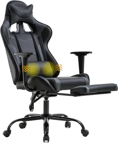 Miniatura 8 de Silla ergonómica para juegos para adultos, silla de escritorio ajustable con respaldo alto y soporte lumbar y reposapiés, silla de oficina de cuero