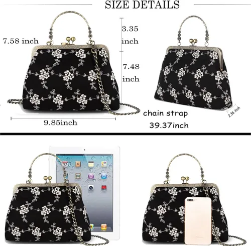 Miniatura 49 de Bolso floral con asa superior, bolso de noche Kiss Lock para mujer, bolso vintage