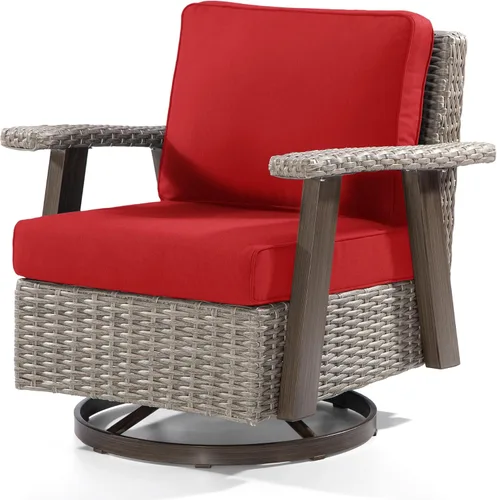 Miniatura 10 de Joyside Silla de patio con mesa auxiliar, juego de muebles de mimbre para patio, 2 piezas, silla mecedora giratoria de 360 grados para exteriores