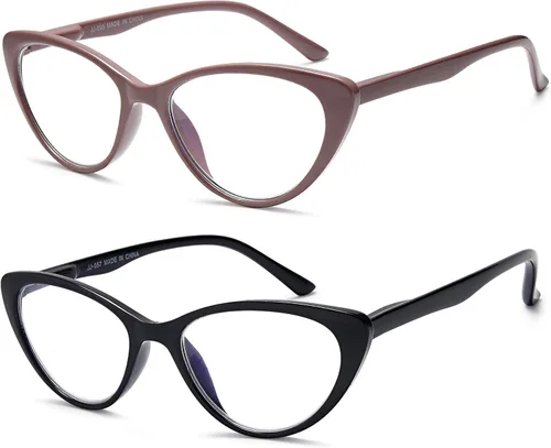 Miniatura 2 de EYEURL Gafas de lectura de ojo de gato para mujer, paquete de 2 unidades con bloqueo de luz azul, lentes de computadora con bisagra de resorte 0.00