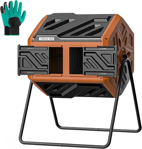 Miniatura 10 de THE GROW'ING Contenedor de compostaje actualizado de 43 galones para exteriores, compostador giratorio de montaje rápido, compostador de doble